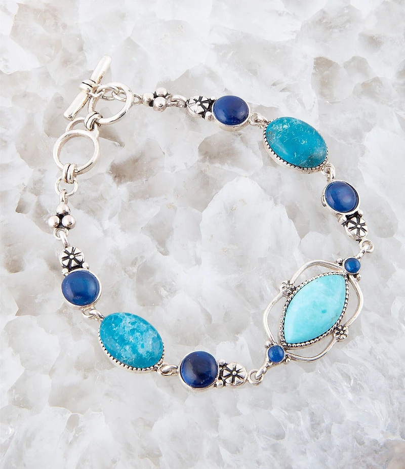 Barse Regal Blue Turquoise and Apatite Sterling Silver Link Bracelet