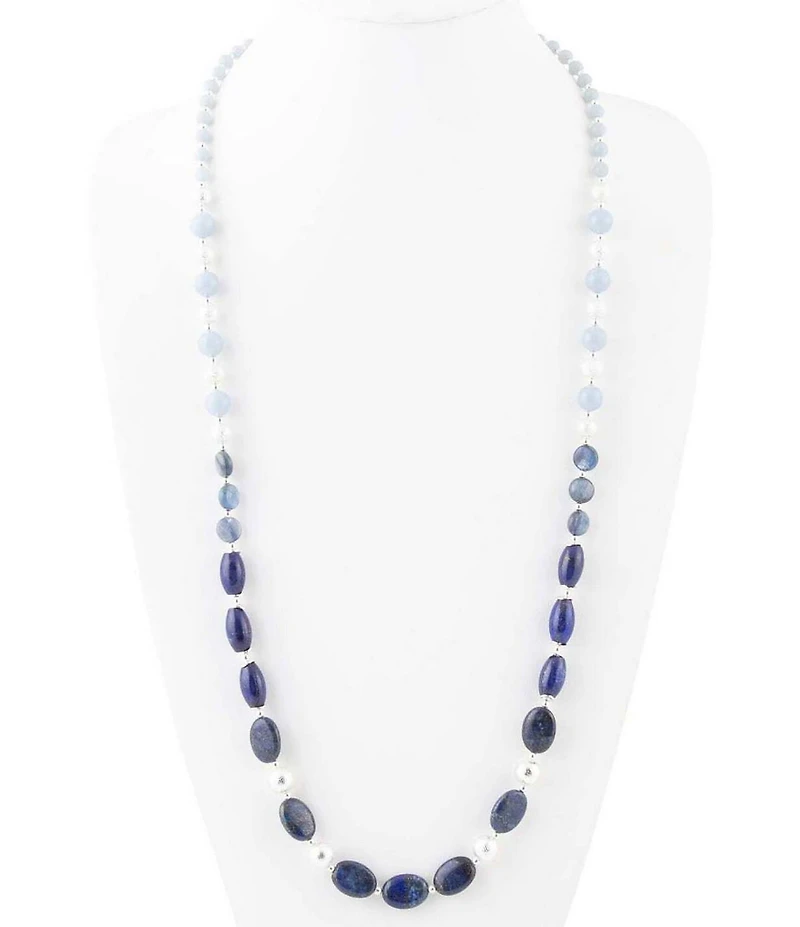 Barse Sterling Silver and Genuine Stone Long Strand Necklace
