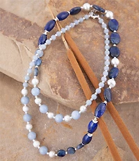 Barse Sterling Silver and Genuine Stone Long Strand Necklace