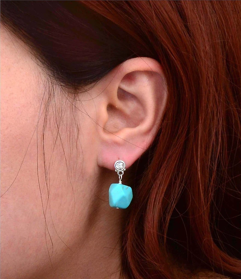 Barse Sterling Silver and Genuine Stone Sierra Sky Drop Earrings
