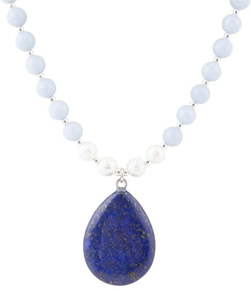 Barse Sterling Silver and Genuine Lapis Slab Short Pendant Necklace