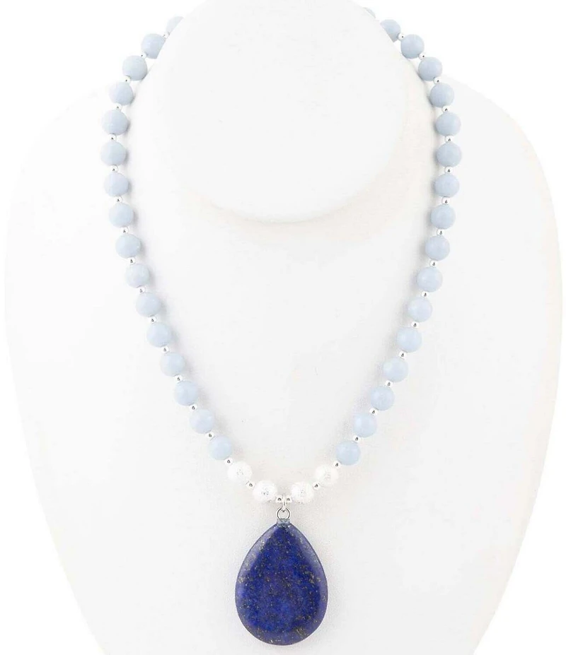 Barse Sterling Silver and Genuine Lapis Slab Short Pendant Necklace