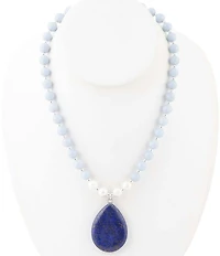 Barse Sterling Silver and Genuine Lapis Slab Short Pendant Necklace