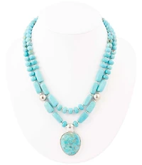 Barse Double Stranded Blue Turquoise Sterling Silver Statement Pendant Necklace