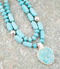 Barse Double Stranded Blue Turquoise Sterling Silver Statement Pendant Necklace