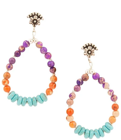 Barse Prescott Blue Turquoise Purple and Orange Sterling Silver Drop Earrings