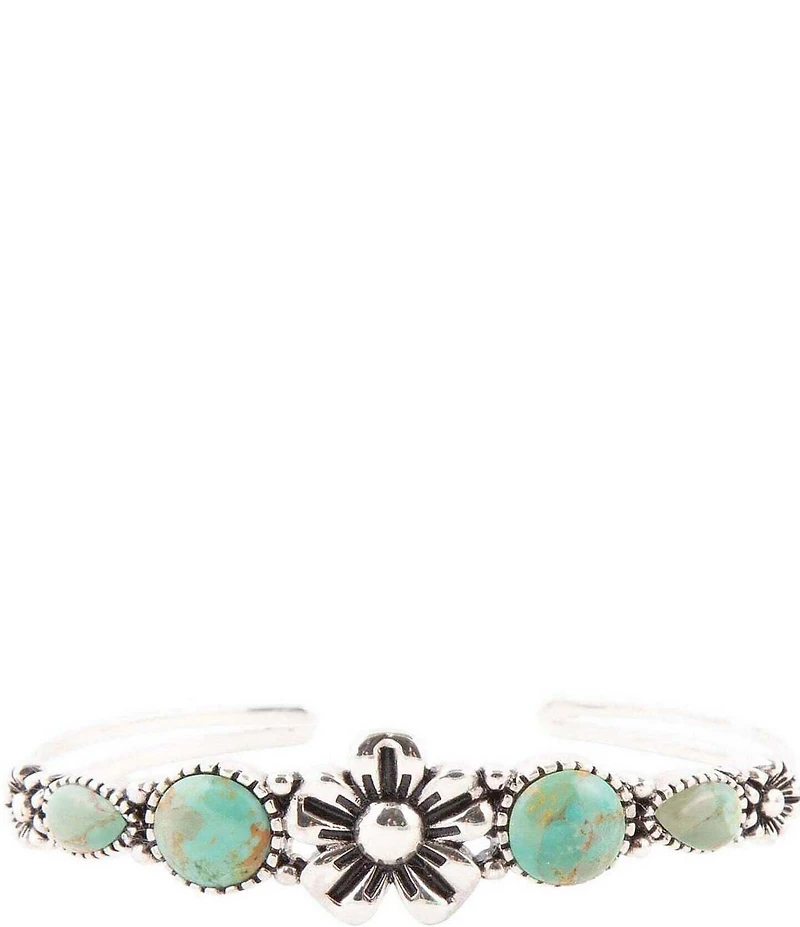 Barse Floral Blue Turquoise and Sterling Silver Cuff Bracelet