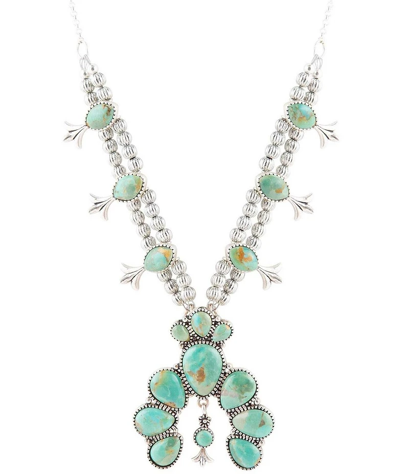 Barse Sterling Silver and Genuine Stone Turquoise Squash Blossom Statement Necklace