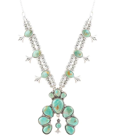 Barse Sterling Silver and Genuine Stone Turquoise Squash Blossom Statement Necklace