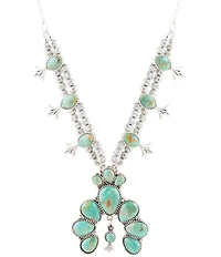 Barse Sterling Silver and Genuine Stone Turquoise Squash Blossom Statement Necklace