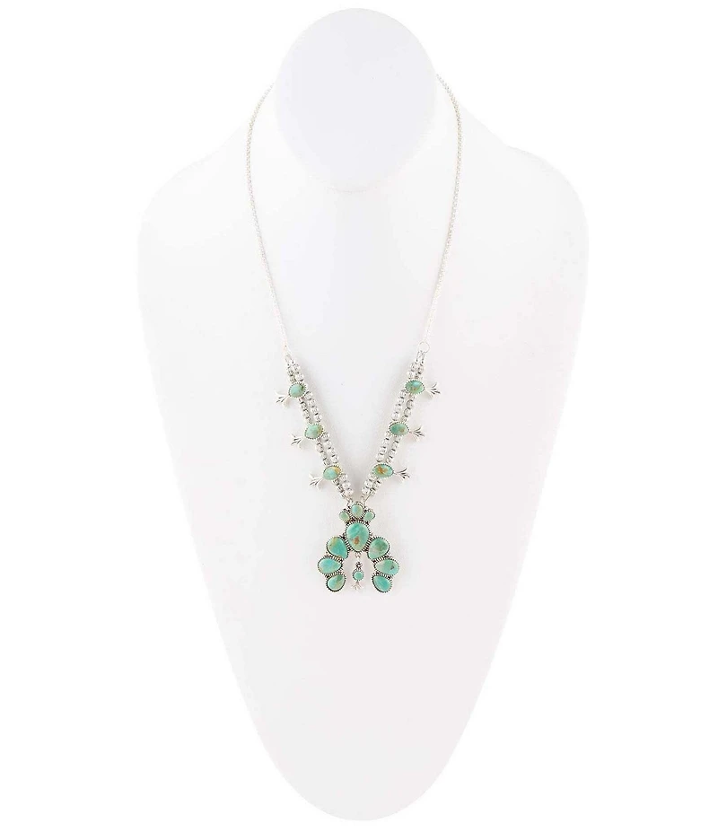 Barse Sterling Silver and Genuine Stone Turquoise Squash Blossom Statement Necklace