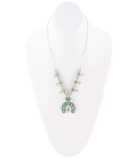 Barse Sterling Silver and Genuine Stone Turquoise Squash Blossom Statement Necklace