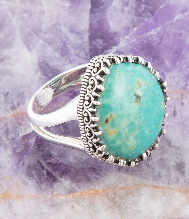 Barse Intricate Green Turquoise and Sterling Silver Ring