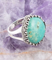 Barse Intricate Green Turquoise and Sterling Silver Ring