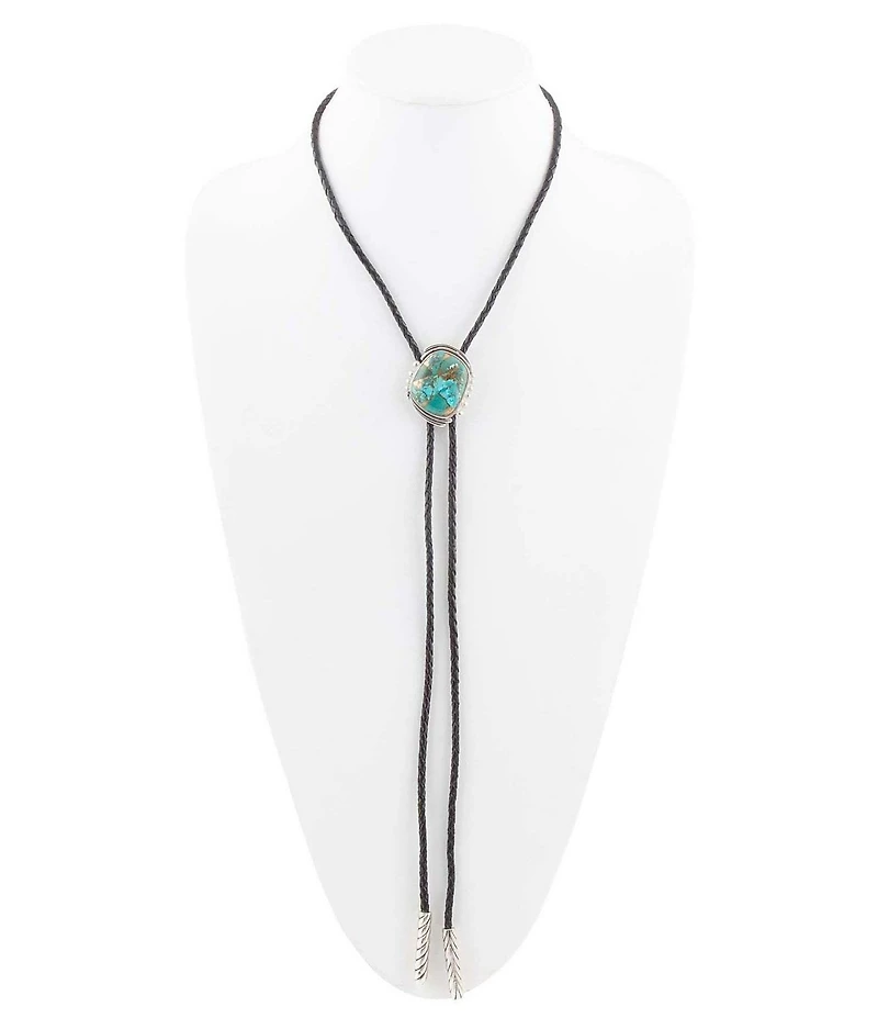 Barse Sterling Silver and Genuine Turquoise Bolo Y Necklace