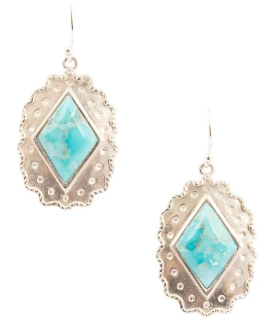 Barse Sterling Silver and Genuine Turquoise Bronco Drop Earrings