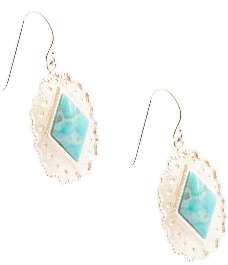 Barse Sterling Silver and Genuine Turquoise Bronco Drop Earrings