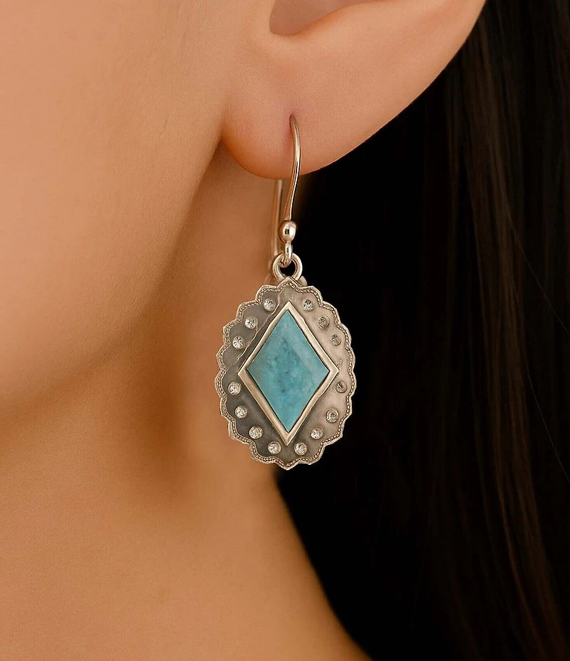 Barse Sterling Silver and Genuine Turquoise Bronco Drop Earrings