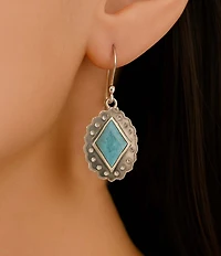 Barse Sterling Silver and Genuine Turquoise Bronco Drop Earrings