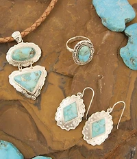 Barse Sterling Silver and Genuine Turquoise Bronco Drop Earrings