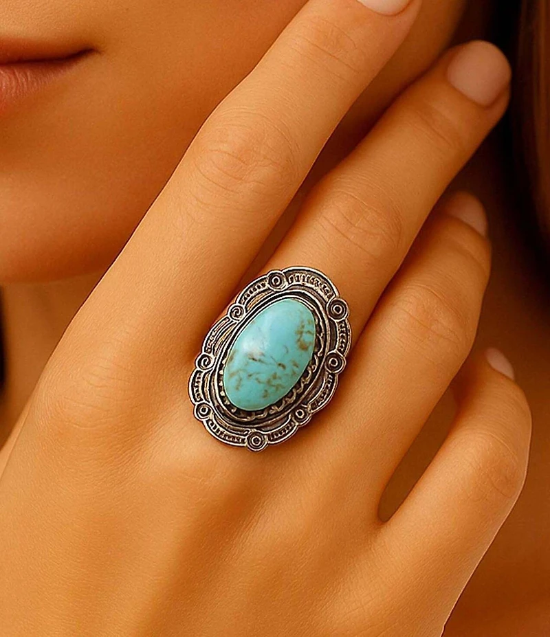 Barse Sterling Silver and Genuine Turquoise Bronco Statement Ring