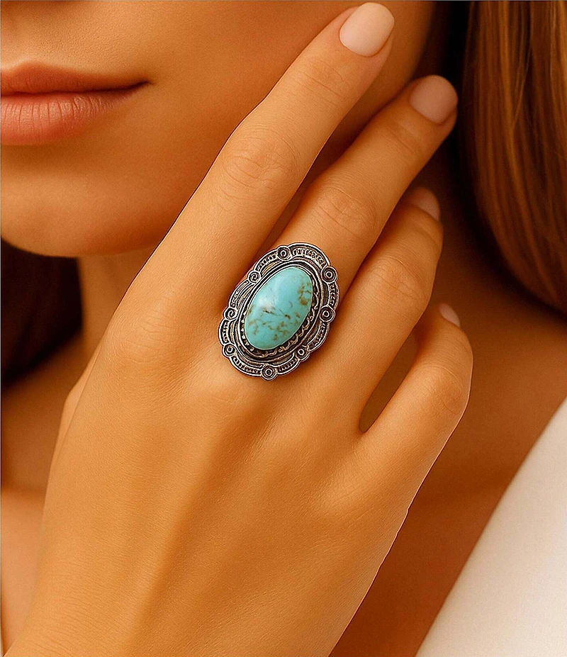 Barse Bronco Blue Turquoise Sterling Silver Concho Ring