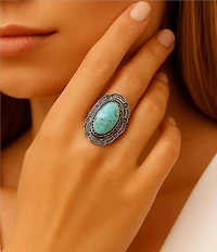 Barse Bronco Blue Turquoise Sterling Silver Concho Ring