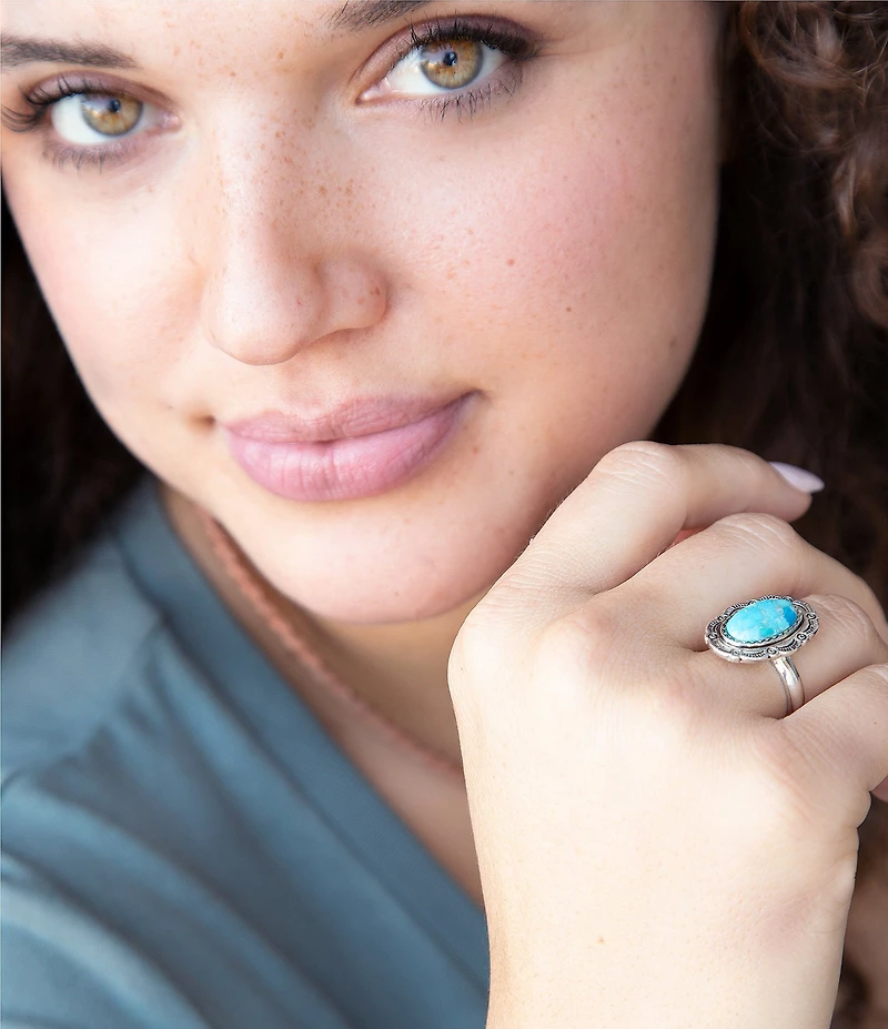 Barse Bronco Blue Turquoise Sterling Silver Concho Ring