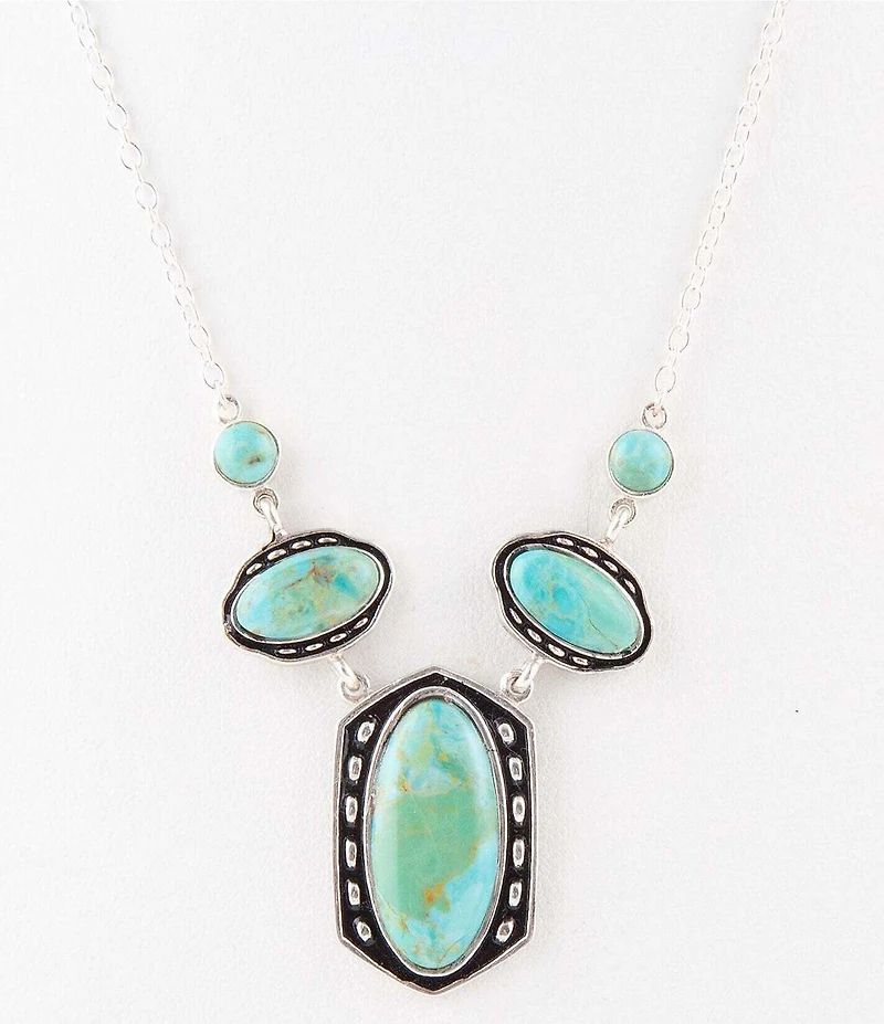 Barse Sterling Silver and Genuine Turquoise Short Pendant Necklace