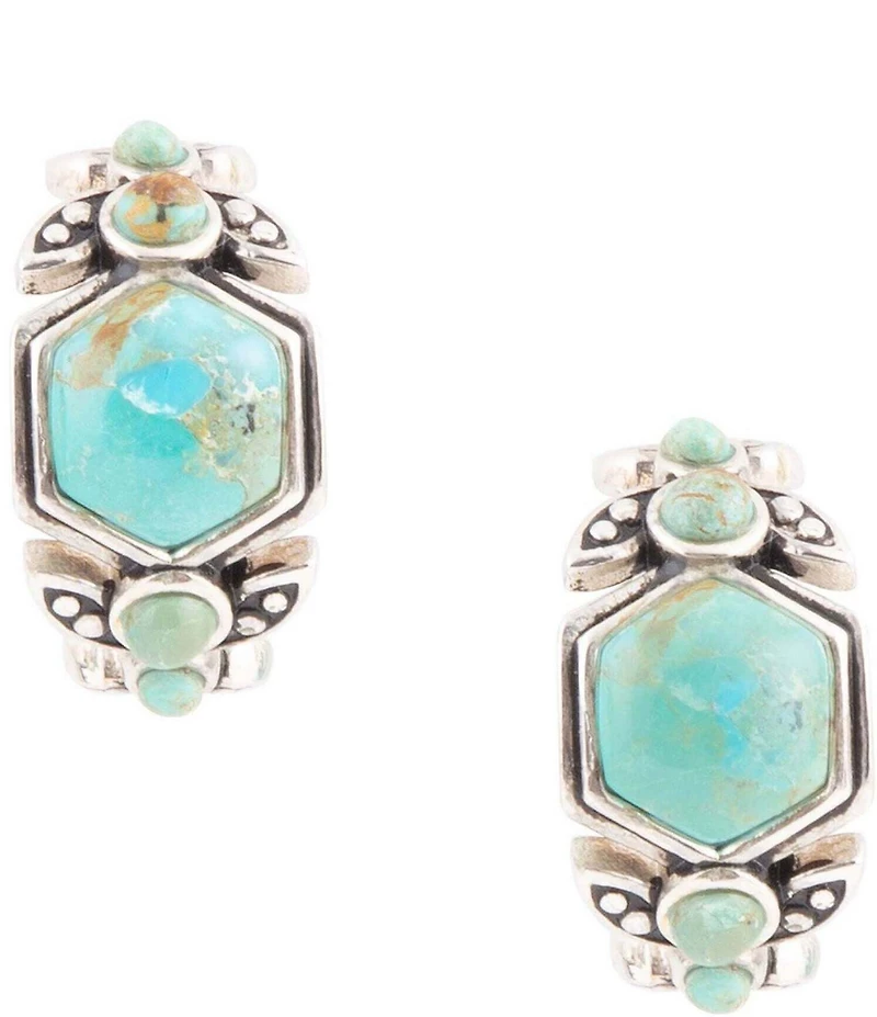 Barse Emile Blue Turquoise Sterling Silver Hoop Earrings