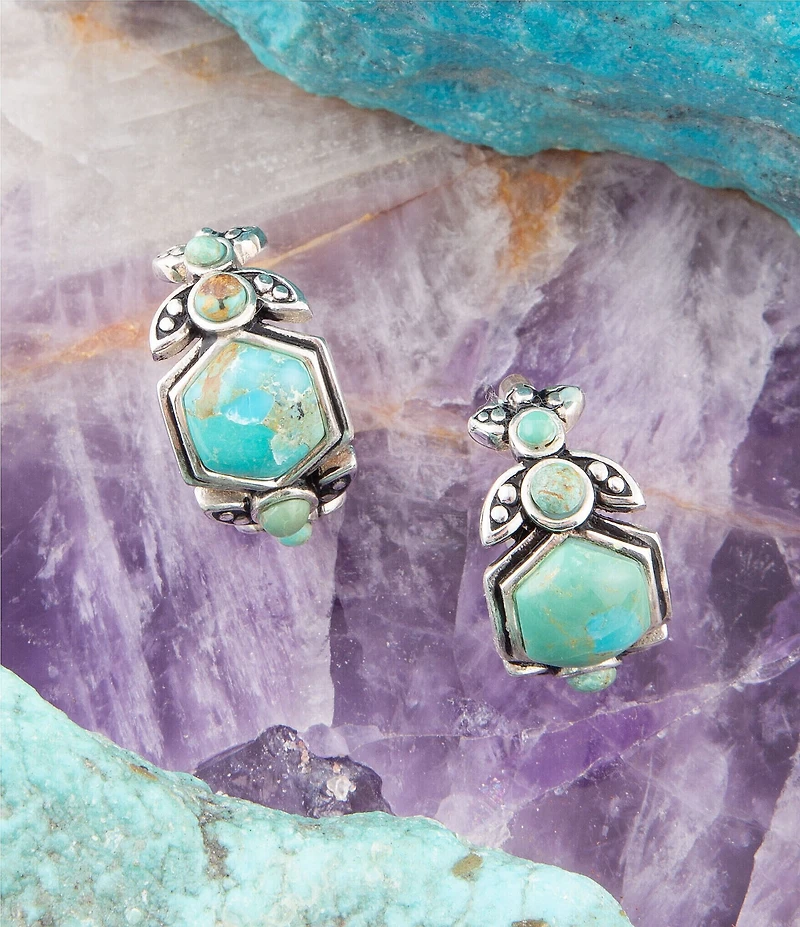 Barse Emile Blue Turquoise Sterling Silver Hoop Earrings