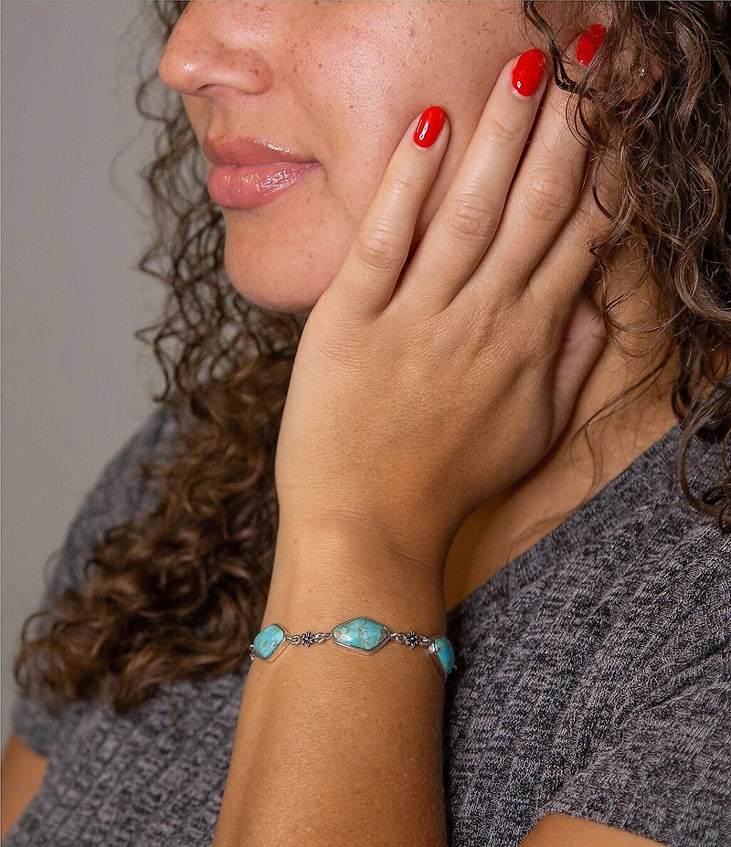 Barse Linked Blue Turquoise and Sterling Silver Bracelet