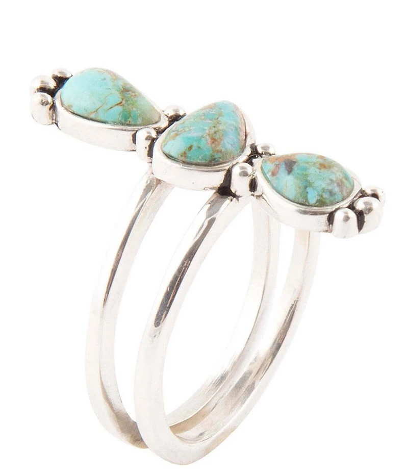 Barse Linear Triple Stone Blue Turquoise and Sterling Silver Ring