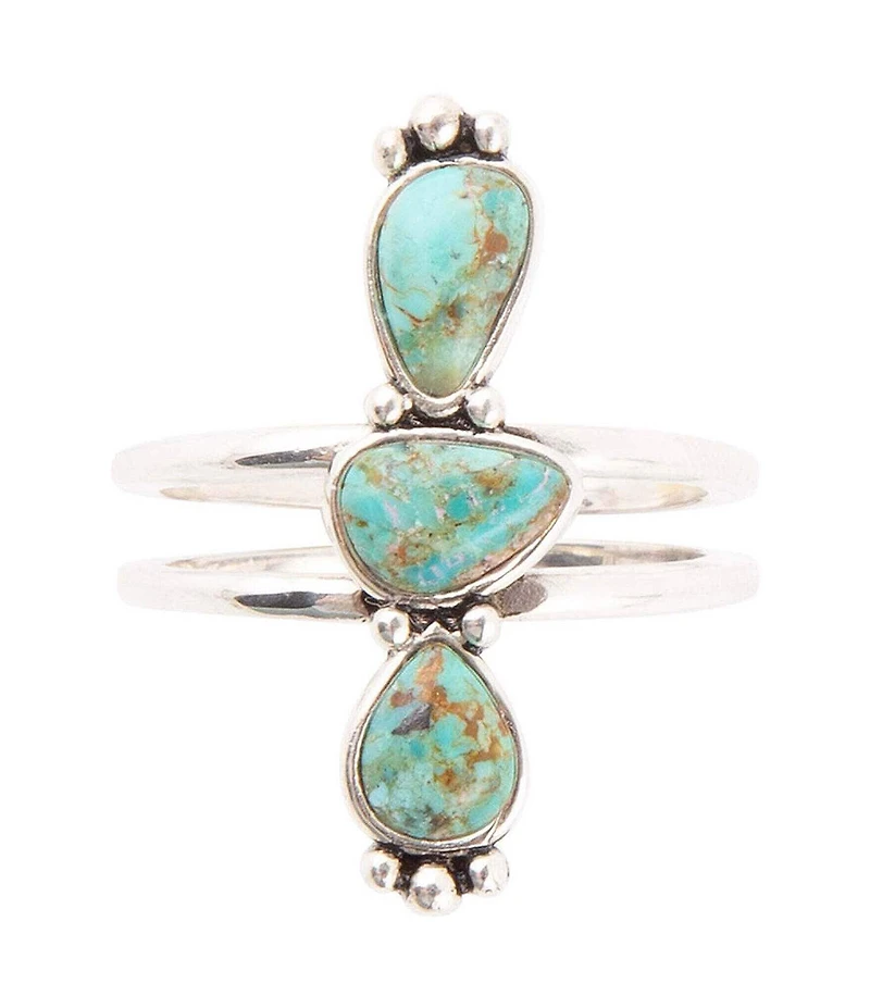 Barse Linear Triple Stone Blue Turquoise and Sterling Silver Ring