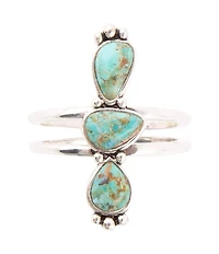 Barse Linear Triple Stone Blue Turquoise and Sterling Silver Ring