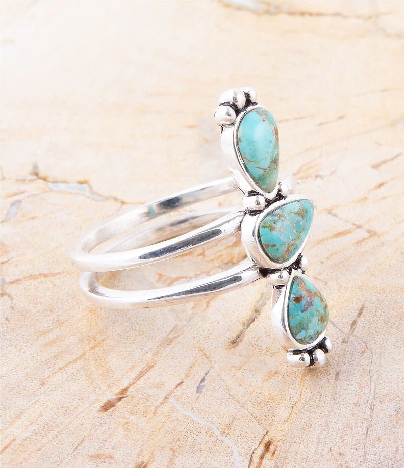 Barse Linear Triple Stone Blue Turquoise and Sterling Silver Ring