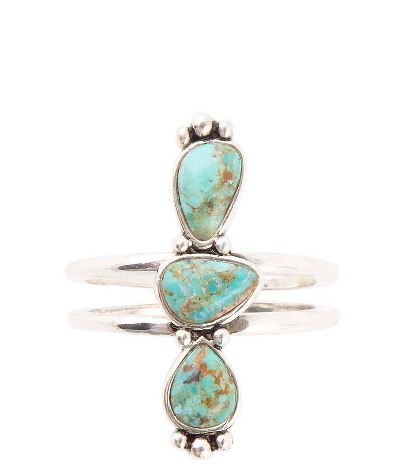Barse Linear Triple Stone Blue Turquoise and Sterling Silver Ring