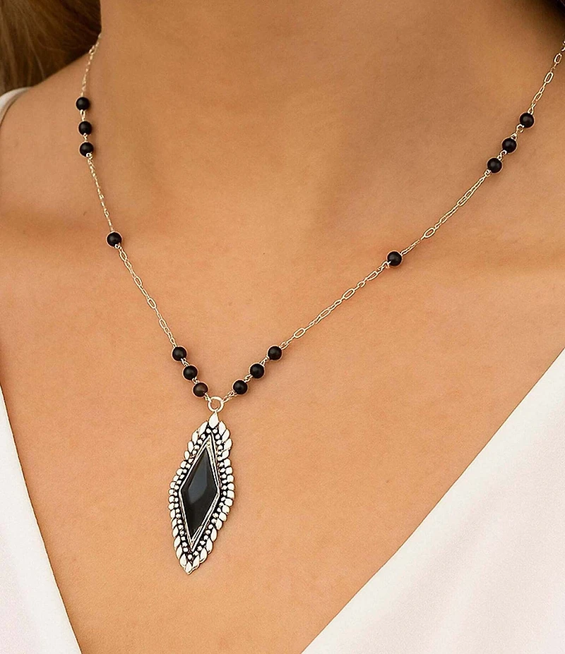 Barse Sterling Silver and Midnight Onyx Short Pendant Necklace