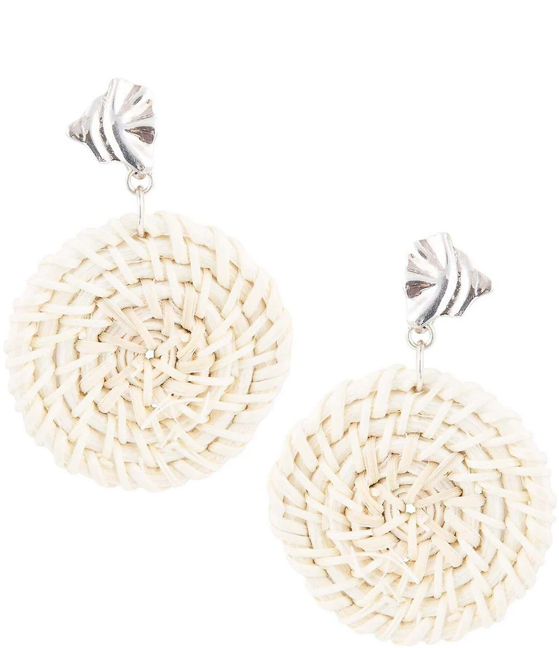 Barse Sterling Silver Tan Rattan Statement Orbital Drop Earrings