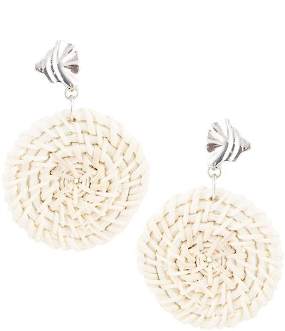 Barse Sterling Silver Tan Rattan Statement Orbital Drop Earrings