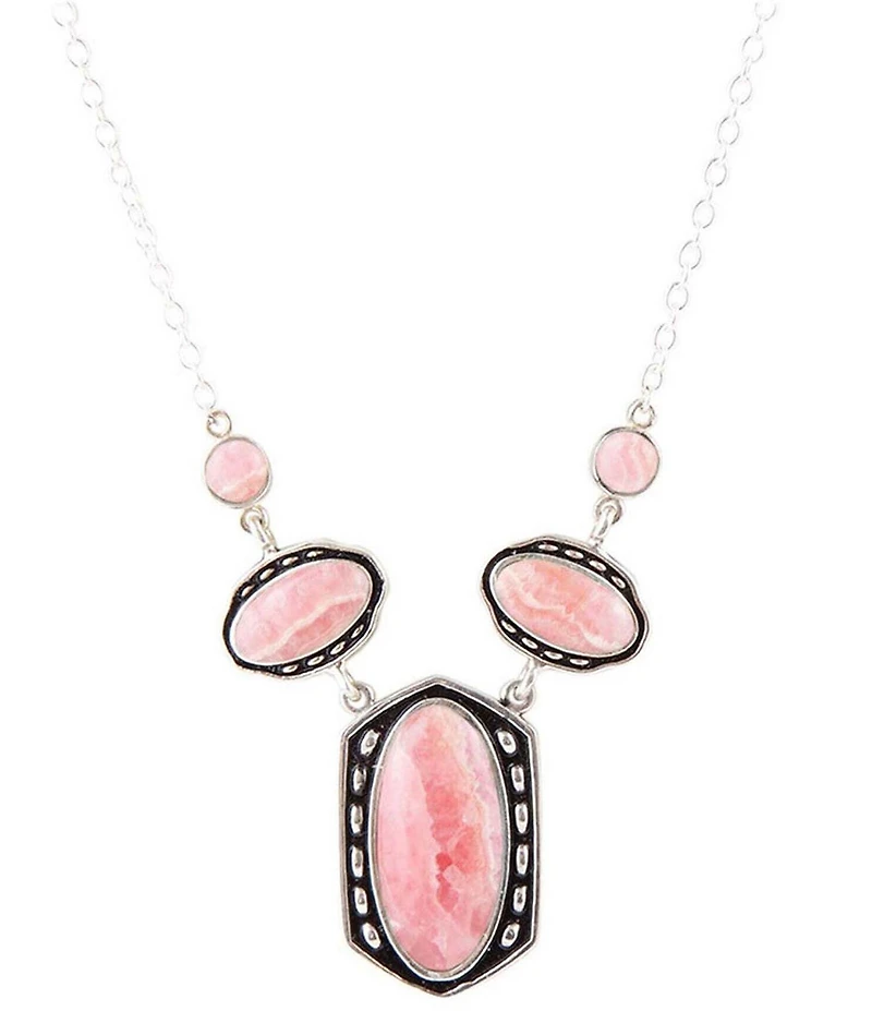 Barse Shielded Pink Rhodonite and Sterling Silver Necklace