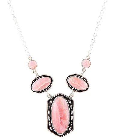 Barse Shielded Pink Rhodonite and Sterling Silver Necklace