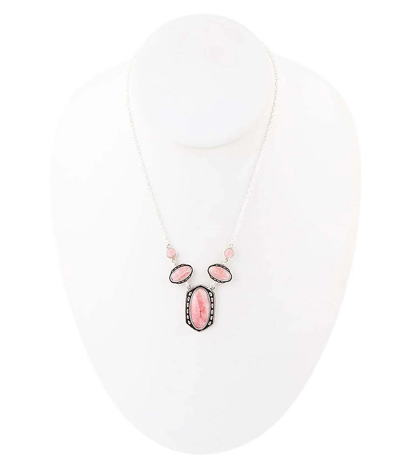 Barse Shielded Pink Rhodonite and Sterling Silver Necklace