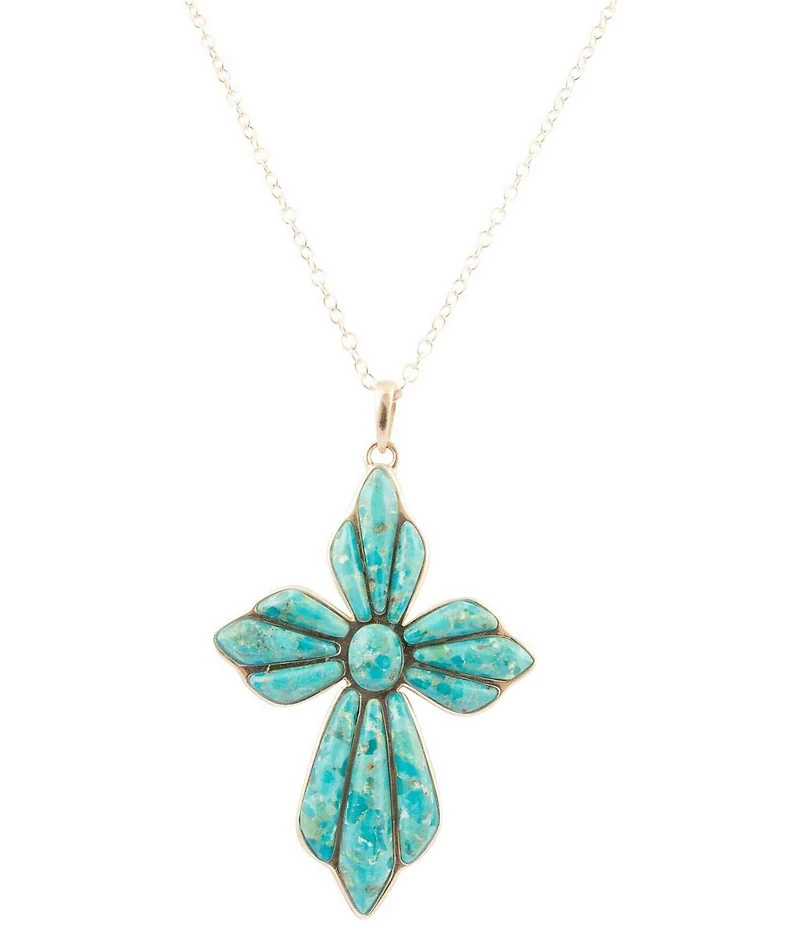 Barse Sterling Silver and Turquoise Cross Short Pendant Necklace