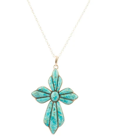 Barse Sterling Silver and Turquoise Cross Short Pendant Necklace