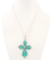 Barse Sterling Silver and Turquoise Cross Short Pendant Necklace