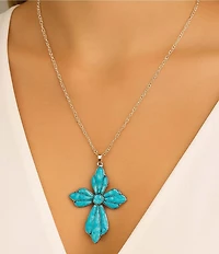 Barse Sterling Silver and Turquoise Cross Short Pendant Necklace