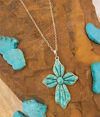 Barse Sterling Silver and Turquoise Cross Short Pendant Necklace