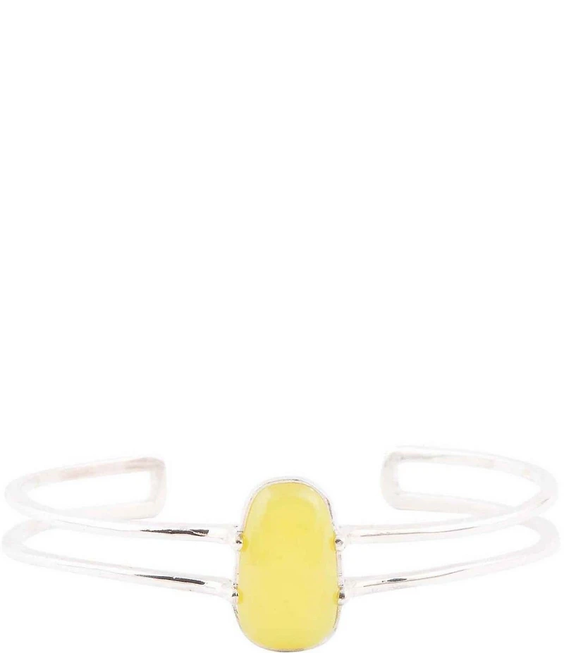 Barse Madeleine Yellow Jade Sterling Silver Cuff Bracelet