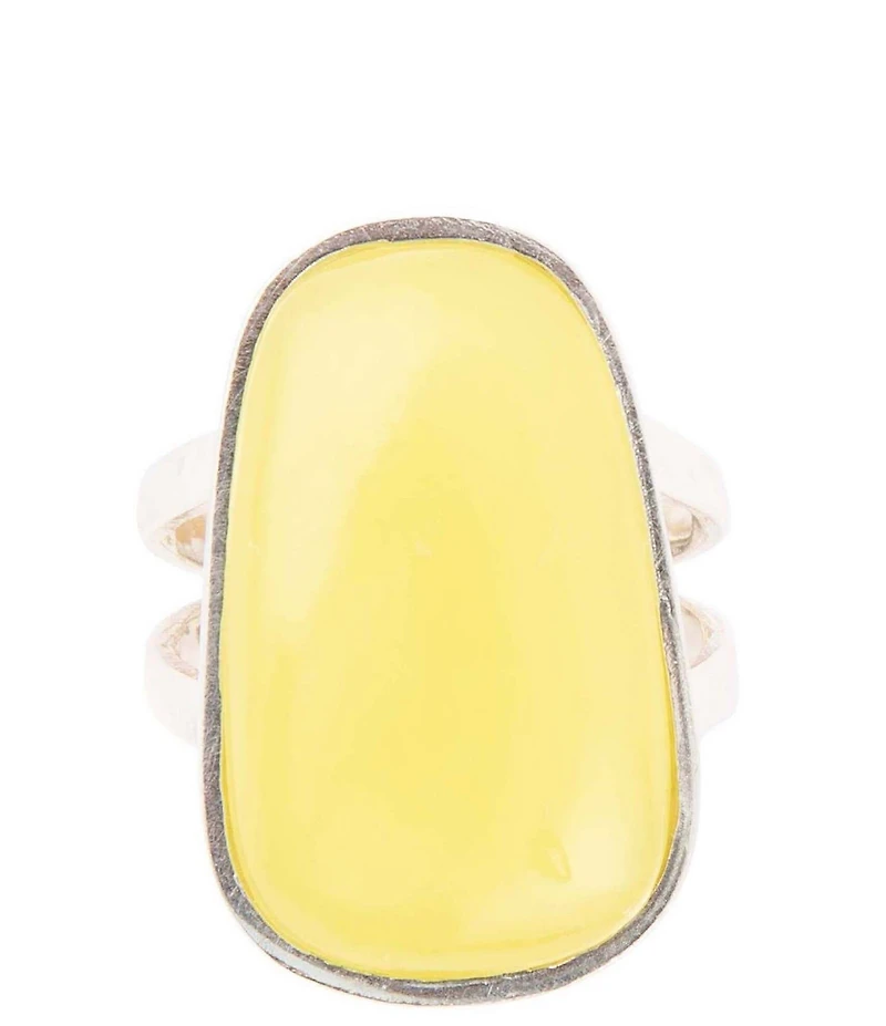 Barse Madeleine Yellow Jade and Sterling Silver Ring